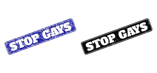 STOP GAYS Sceaux rectangulaires arrondis noirs et bleus avec styles en caoutchouc — Image vectorielle