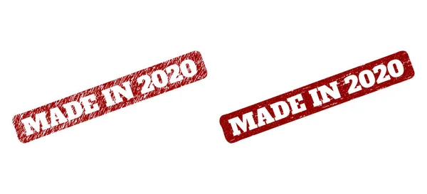 MADE IN 2020 Red Rounded Rough Rectangle Watermark with Corroded Surfaces — Stock Vector