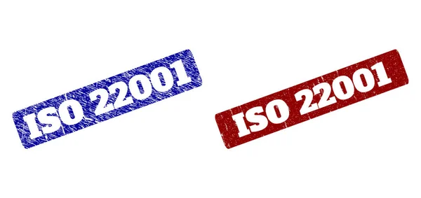 ISO 22001 Red and Blue Rounded Rectangle Stamps with Grunge Styles — Stock Vector