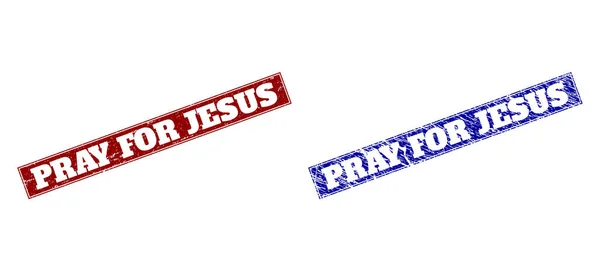 PRAY FOR JESUS Blue and Red Rectangle Watermarks with Rubber Surfaces — 스톡 벡터