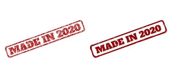 Selos rígidos vermelhos do selo do retângulo de MADE IN 2020 com texturas de borracha —  Vetores de Stock