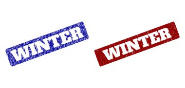 Kış Kırmızı ve Mavi Yuvarlak Dikdörtgen Damgalı Mühürlü Aşınmış Yüzeyler