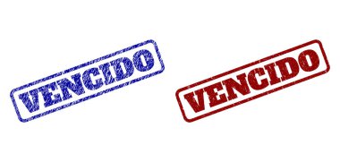 Vencido Mavi ve Kırmızı Yuvarlak Dikdörtgen Damgaları Aşınmış Şekiller