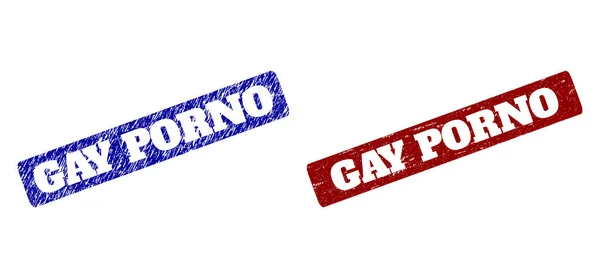 GAY PORNO Red and Blue Rounded Rectangle Seals with Unclean Textures — Stock Vector