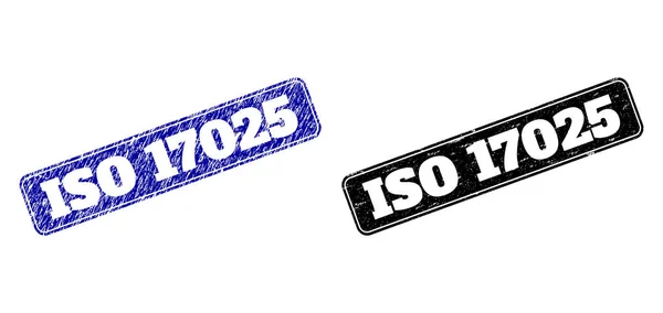 Iso 17025 Svarta och blå rundade rektangulära stämplar med korroderade stilar — Stock vektor