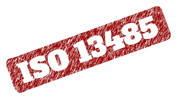 Iso 13485 Rood Afgeronde Rechthoek Stempel met Grunge Oppervlakken — Stockvector