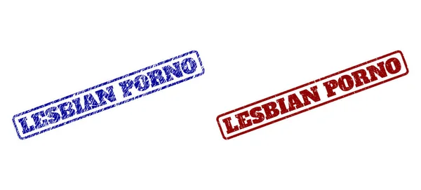 Guarnizioni di francobolli rettangolari arrotondati blu e rossi LESBIAN PORNO con superfici in gomma — Vettoriale Stock