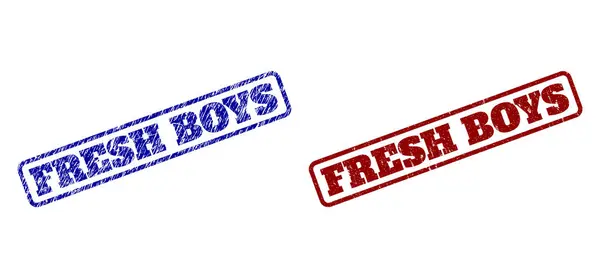 FRESH BOYS Blue and Red Rounded Rectangle Stamps with Distress Styles — 스톡 벡터