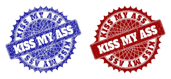 KISS MY ASS Blue and Red Rounded Watermarks with Grunge Styles — 스톡 벡터