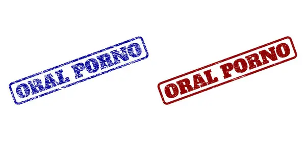 Oralporno blaue und rote abgerundete Rechteckstempel mit unsauberen Texturen — Stockvektor