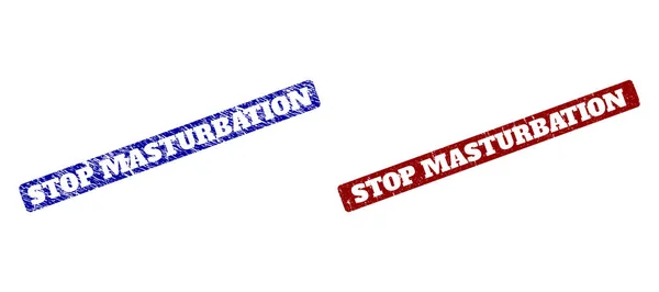 STOP MASTURBATION Red and Blue Rounded Rectangle Seals with Unclean Surfaces - Stok Vektor