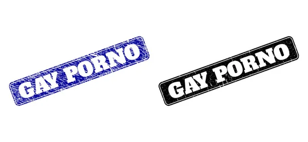 GAY PORNO Sellos de sello rectangulares redondeados negro y azul con texturas de angustia — Vector de stock