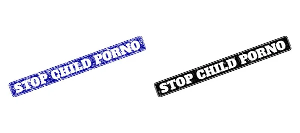 Stop Kinderporno schwarz und blau abgerundete rechteckige Stempel mit grunged Texturen — Stockvektor
