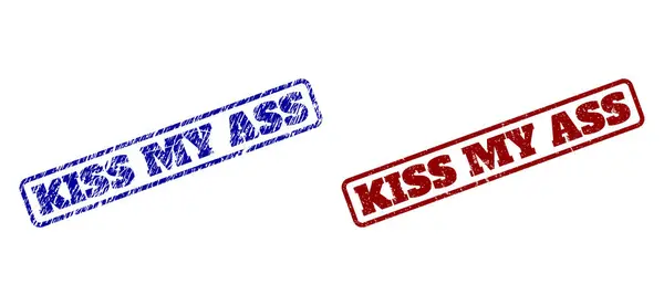 KISS MY ASS Blue and Red Rounded Rectangle Stamp Seals with Unclean Styles — Stock Vector