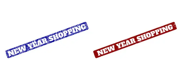 NEW YEAR SHOPPING Red and Blue Rounded Rectangle Watermarks with Distress Textures — 스톡 벡터
