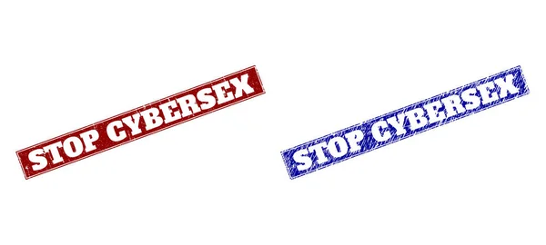 Stopp Cybersex blauen und roten Rechteck-Stempelsiegel mit Grunge-Stil — Stockvektor