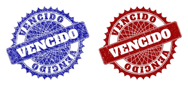VENCIDO Sellos Redondos Azul y Rojo con Superficies de Angustia — Vector de stock