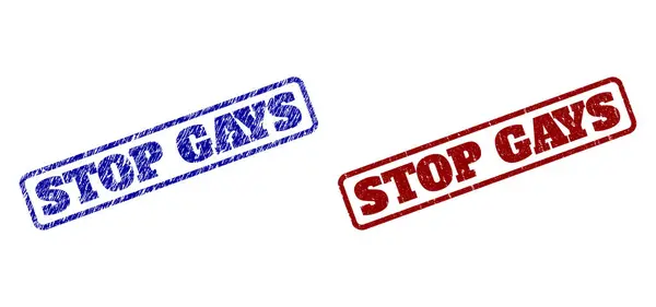 STOP GAYS Blue and Red Rounded Rectangle Seals with Corroded Textures - Stok Vektor