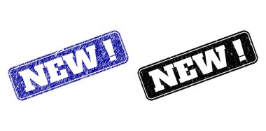 Grunge Biçimli Yeni Ünlem Siyah ve Mavi Yuvarlak Dikdörtgen Filigranı