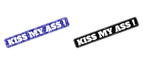 KISS MY ASS Exclamation Black and Blue Rounded Rectangle Seals with Unclean Styles — стоковий вектор