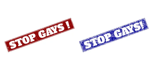 STOP GAYS Exclamation Timbres rectangulaires bleus et rouges avec surfaces rugueuses — Image vectorielle