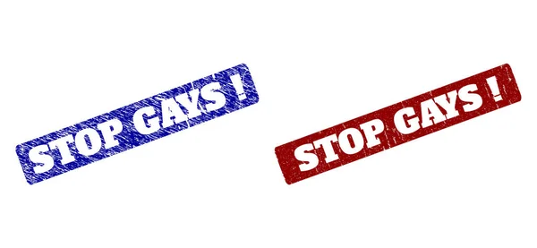 Stop Homo 's Uitroep Rode en Blauwe Afgeronde Rechthoekige Postzegels met Corroded Styles — Stockvector