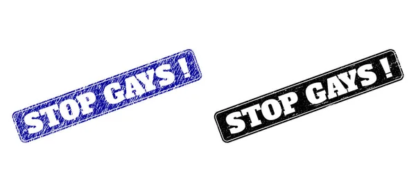 Stop de uitroep van homo 's Zwart en Blauw Afgeronde rechthoek stempelzegels met stressstijlen — Stockvector