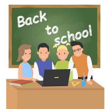 Geri okul kavramı. Okul bilgisayar.