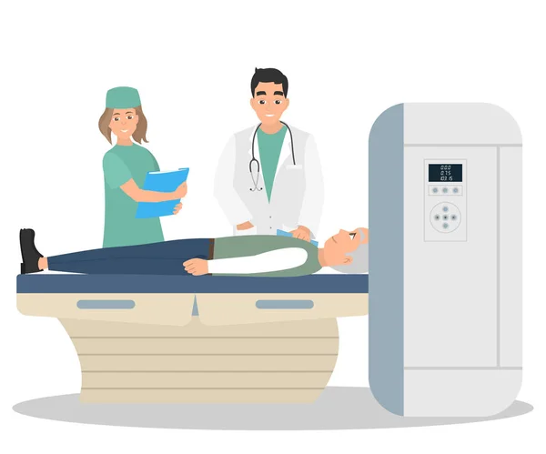 Tomografía del cerebro humano en el hospital . — Vector de stock