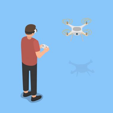 Bir dron uçuş denetlemek için sanal gerçeklik gözlük kullanma.