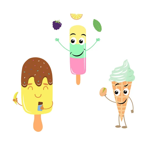 Set of funny characters from ice cream. — Stock Vector