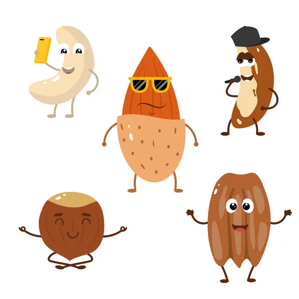 Set of funny characters from nuts. — Stock Vector