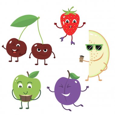 Meyve gelen komik karakter kümesi.