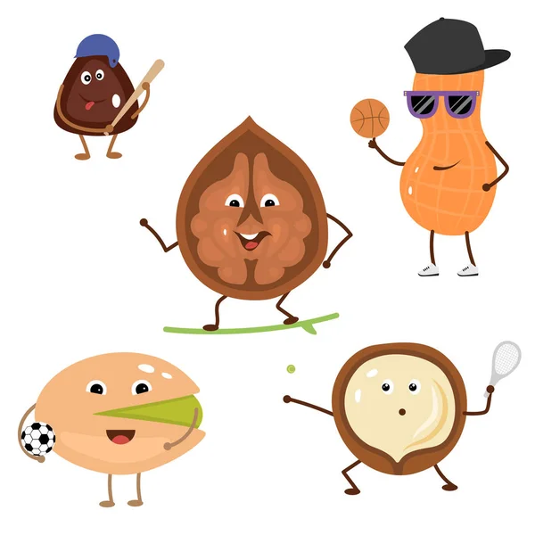 Conjunto de personajes divertidos de las tuercas deportivas — Vector de stock