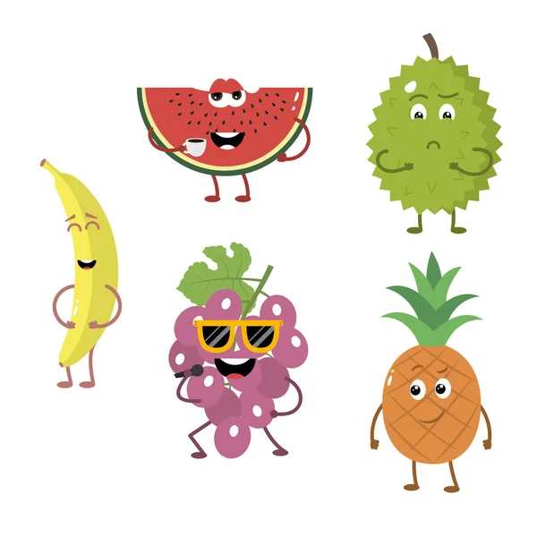 Ensemble de personnages drôles de fruits 2 . — Image vectorielle