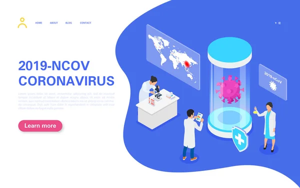 Coronavirus Vakcina Fejlesztés 2019-ncov koncepció banner. Coronavirus járvány tört ki Kínában, és elterjedt az egész világon. Pandémiás veszély. — Stock Vector