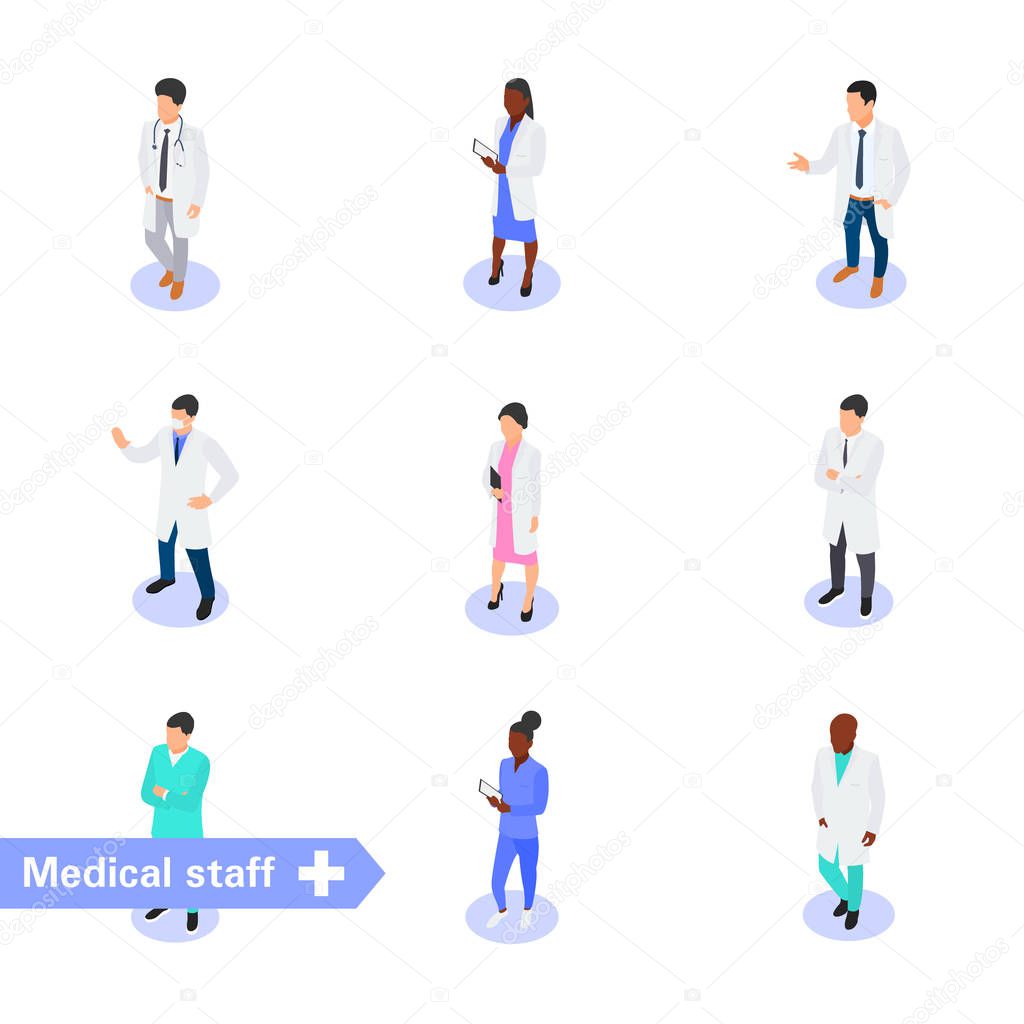 Set of various medical characters isolated on a white background. Medical team and staff.