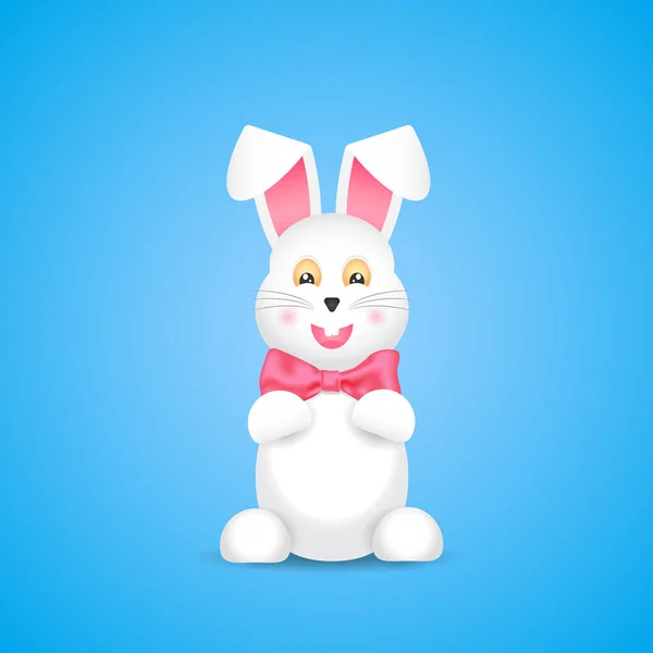 Isolated cartoon white rabbit with a pink bow on a blue background. — Vetor de Stock