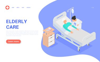 Doctor take care of a sick elderly man. Senior patient lies on a medical bed in a hospital. Medecine and healthcare.