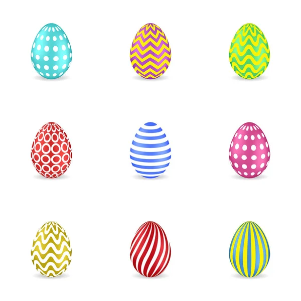Set of isolated colorful easter eggs with geometric ornaments on a white background. — Vetor de Stock