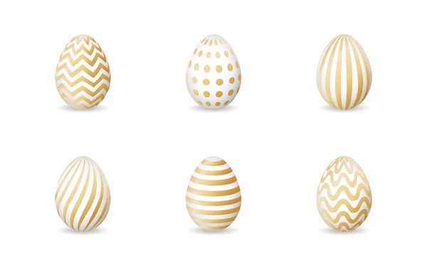 Set of isolated modern easter eggs with geometric golden ornaments on a white background. — Vetor de Stock