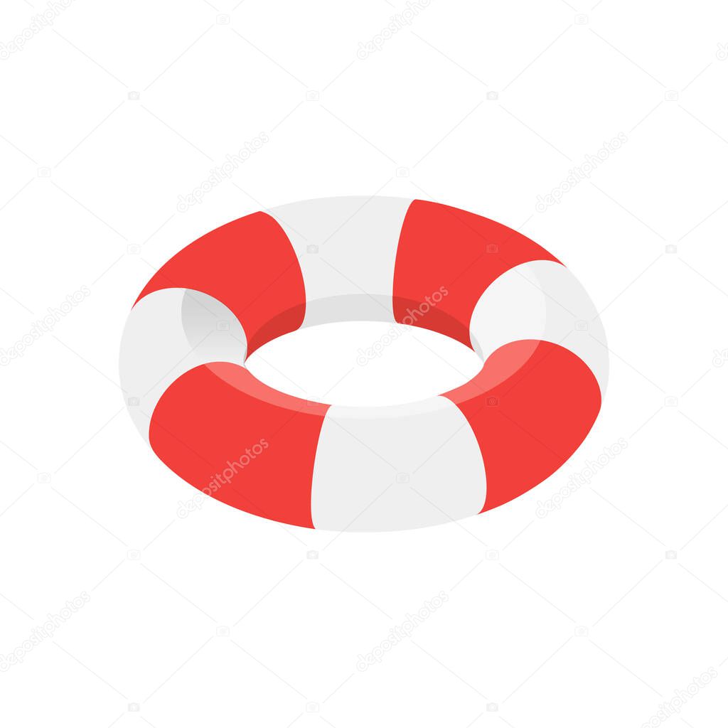Isolated red and white lifebuoy icon on a white background.
