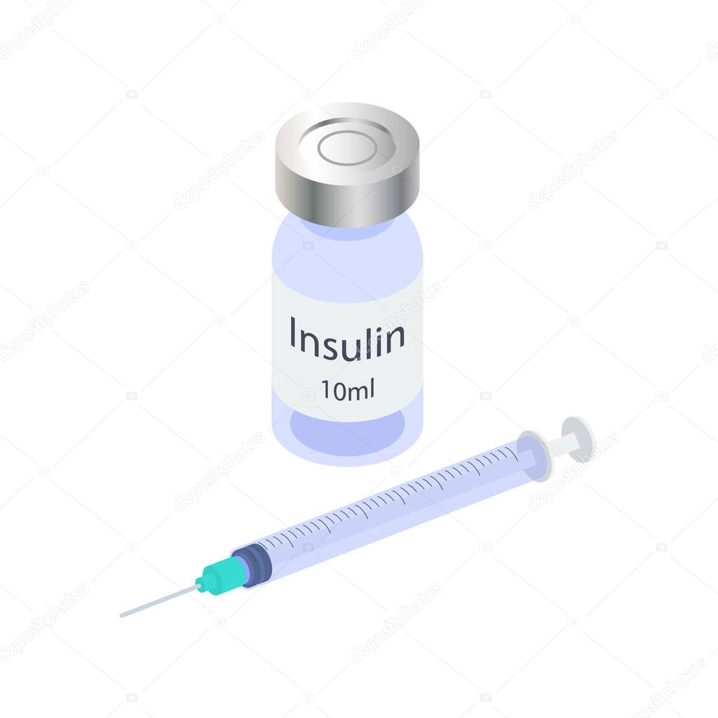 Insulin and syringe bubble icon isolated on white background.