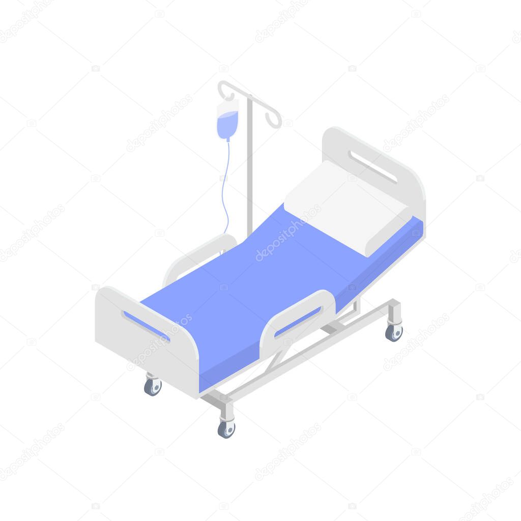 Isolated medical bed icon with iv bag on a white background. Can be used for infographics, internet sites, web banners.