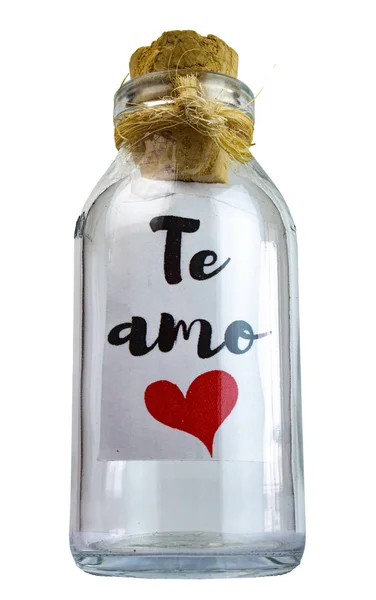 Bir mantarla kaplanmış cam bir şişede aşk notu.