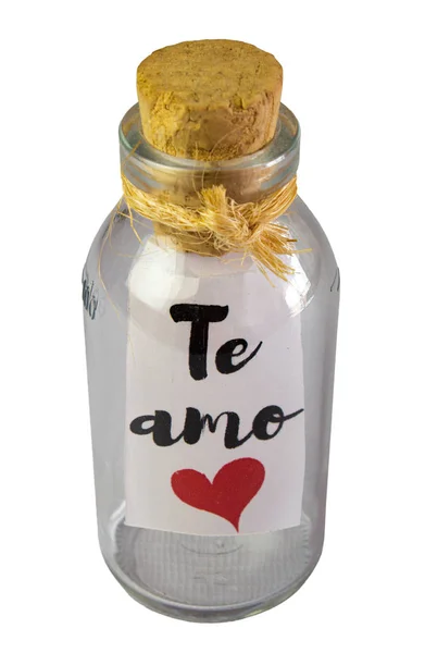 Bir mantarla kaplanmış cam bir şişede aşk notu.