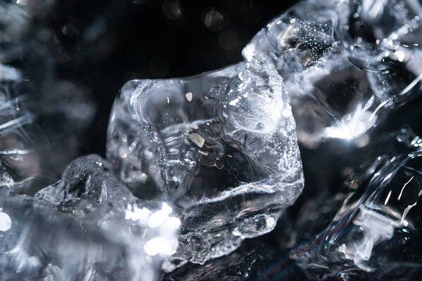 close up of ice cubes for cocktails in bar