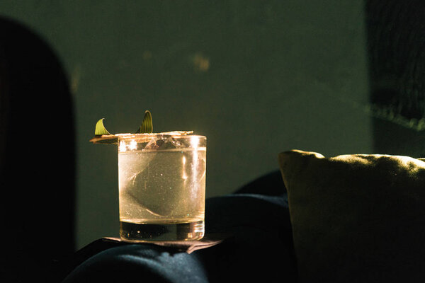 close up of fresh tasty cocktail in glass, drink concept  