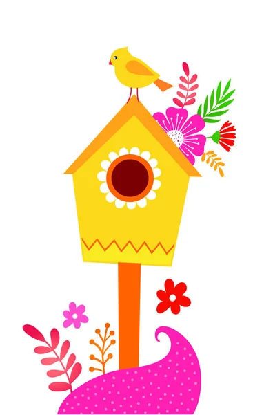 Birdhouse and flowers — Stock Vector