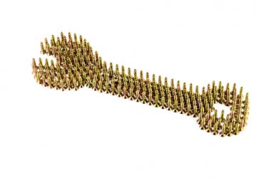 Çift taraflı anahtarı ile sarı ortalama çizim beyaz arka plan üzerinde izole vida galvanizli